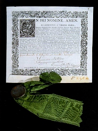 <b>Diploma de Doutor<br>pela Universidade de Coimbra<br>a D. José António de Menezes,<br>Principal Sousa<br>8 de Maio de 1784<br>Arquivo Casa Linhares</b>
